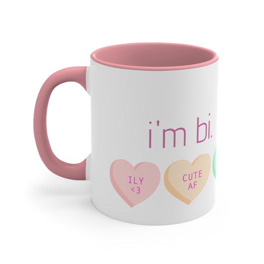 "i'm bi. say hi." two tone coffee mug, 11oz