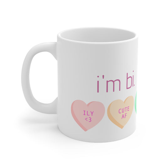 "i'm bi. say hi." coffee mug, 11 oz/15 oz
