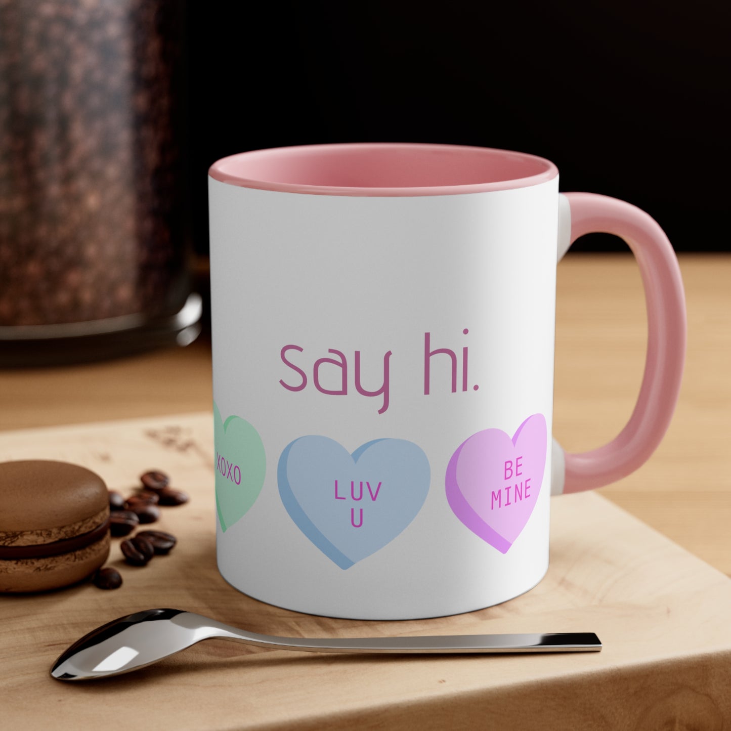 "i'm bi. say hi." two tone coffee mug, 11oz