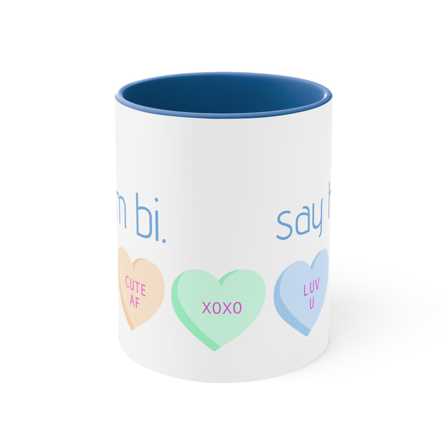 "i'm bi. say hi." two tone coffee mug, 11oz