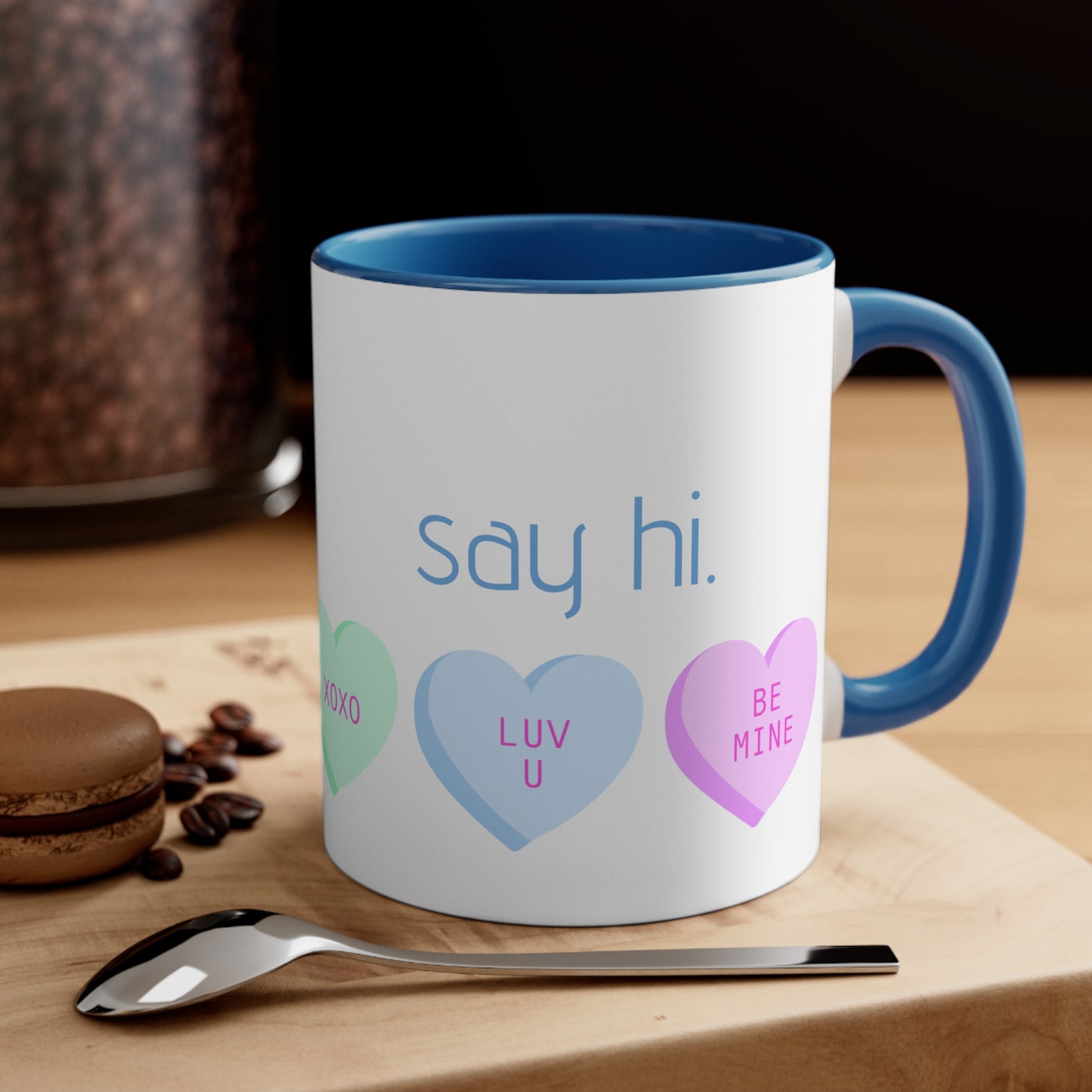 "i'm bi. say hi." two tone coffee mug, 11oz