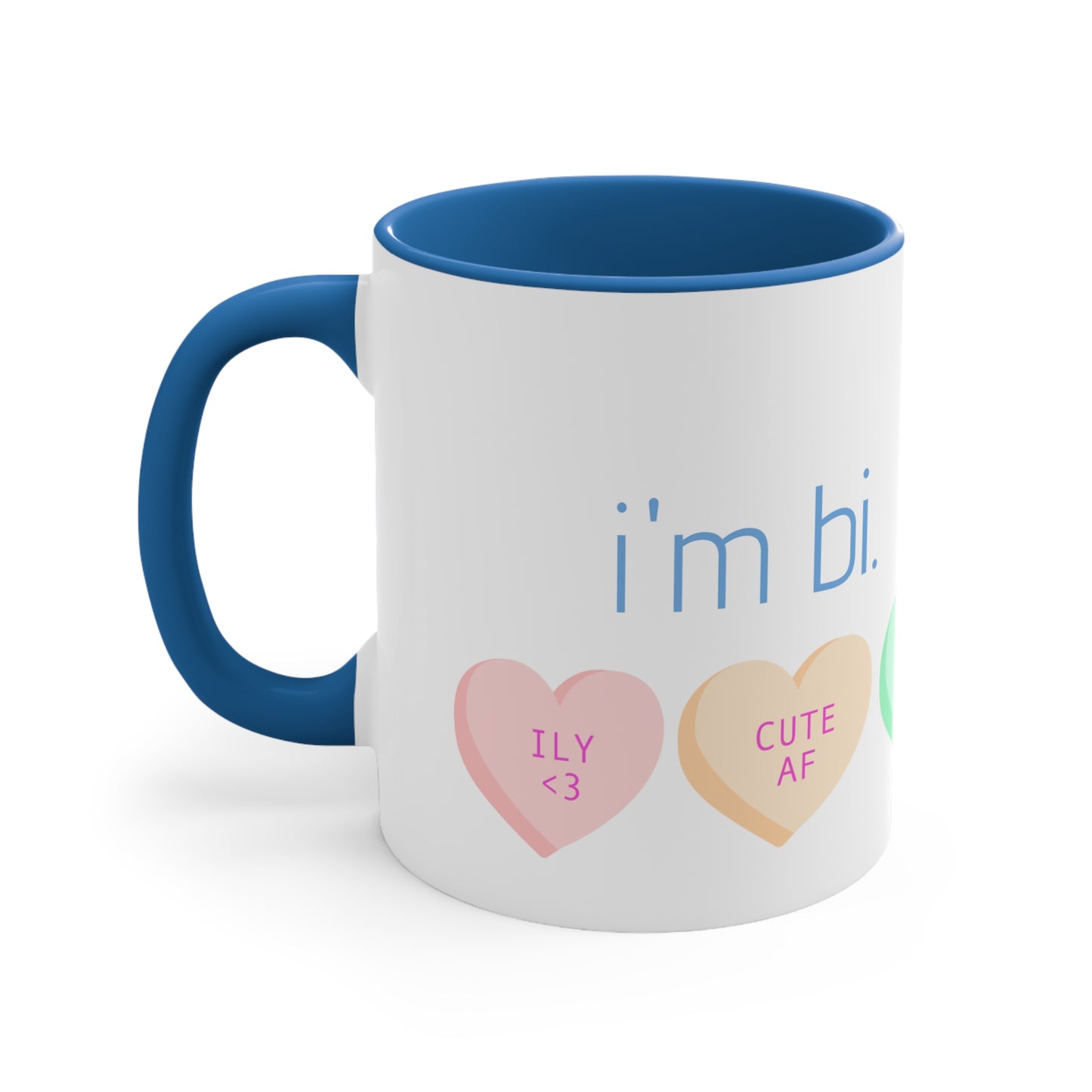 "i'm bi. say hi." two tone coffee mug, 11oz